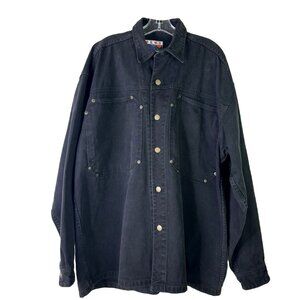 VTG Color Street XL Black Denim Shirt Coat Western Rockabilly 100% Cotton EUC